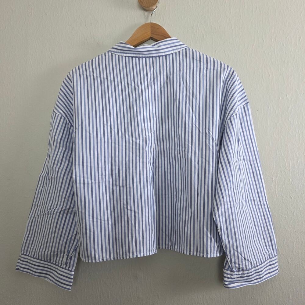 NWT Everlane The Woven PJ Button Down Crop Top Blue White Stripe Cotton Medium - Picture 13 of 16